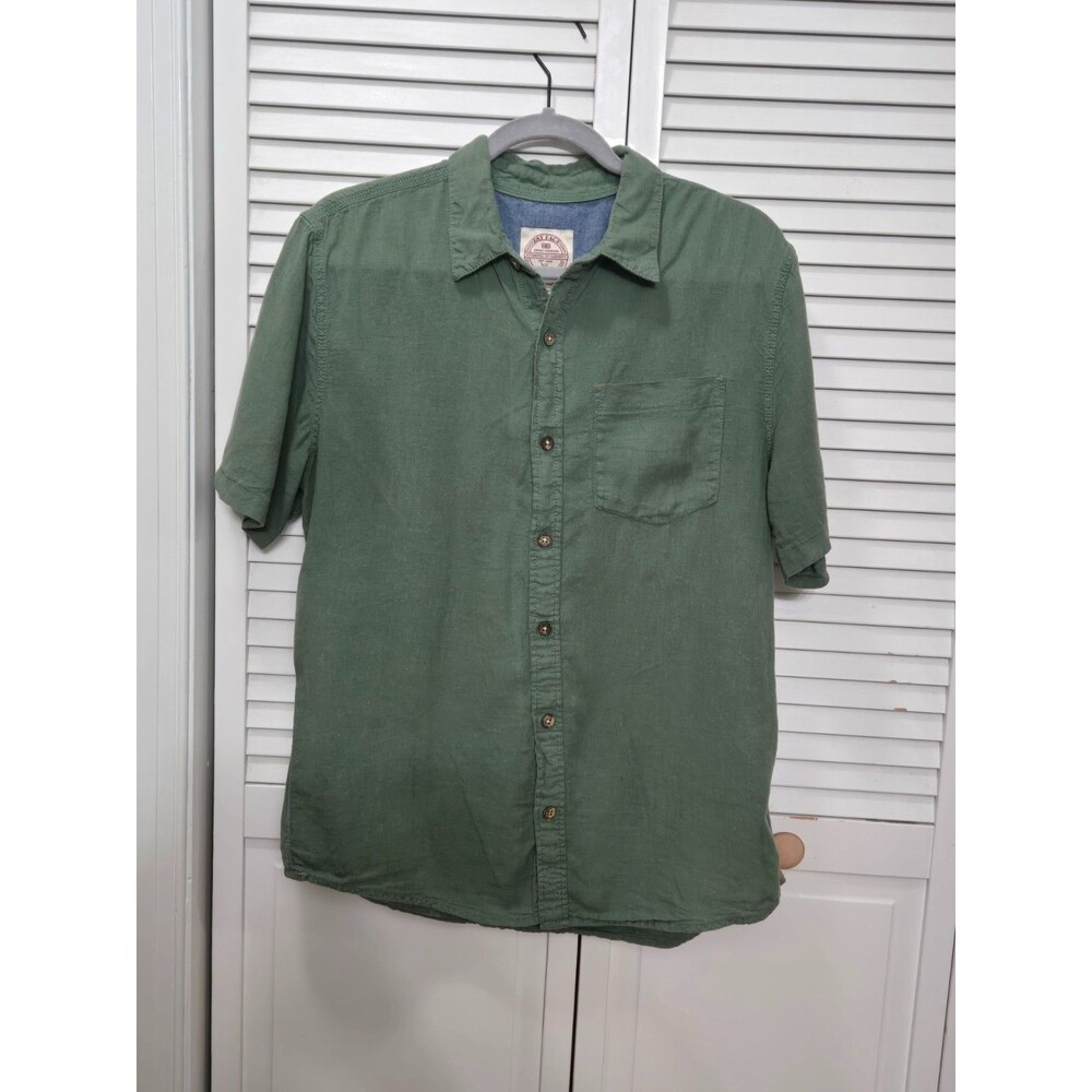 Fat Face UK Mens Green cotton linen short sleeve button down shirt M